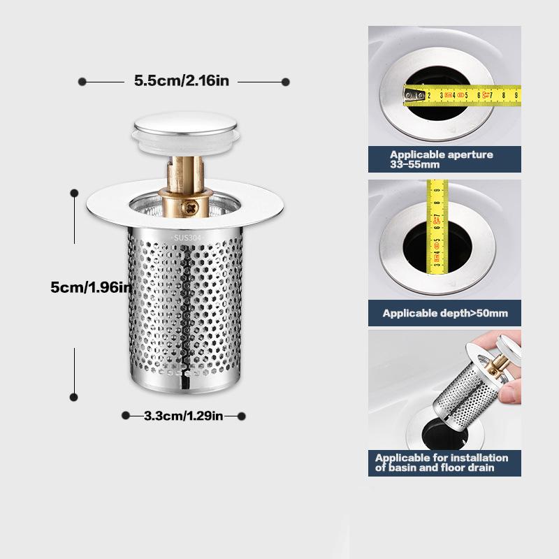 Bathroom Sink Plug Stopper Stainless Steel Filter Basket Sink Drain Hair Catcher for Washroom Restroom Kitchen