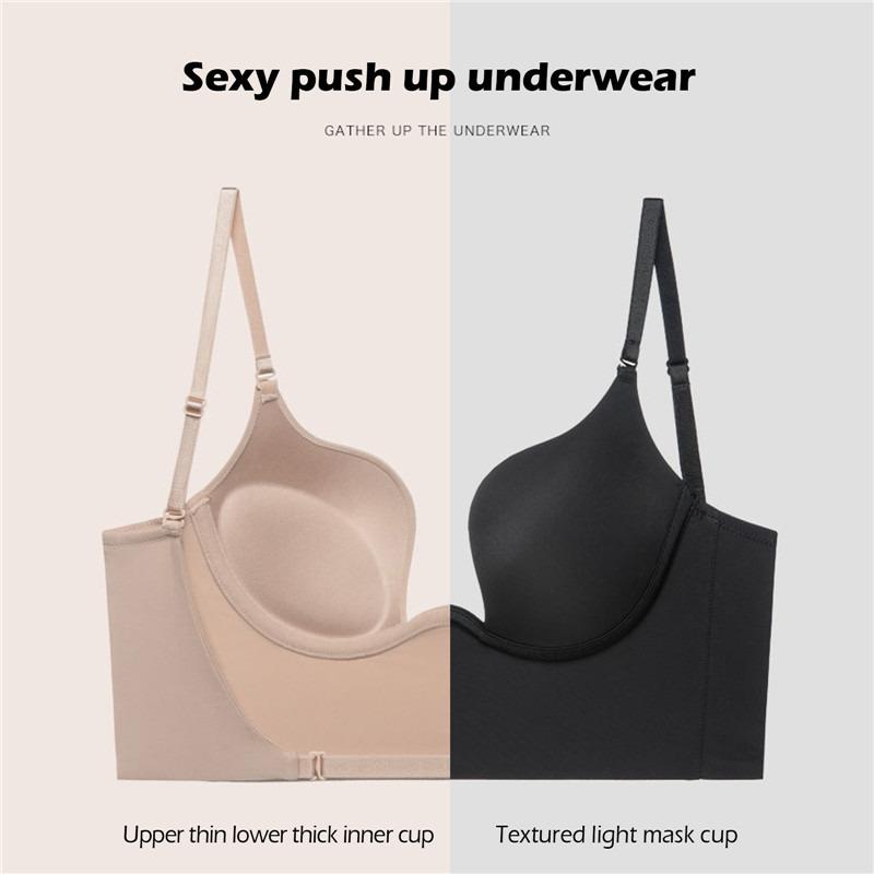 Push Up Bra Backless Women Bras Low Cut Sexy Plunge Brassiere Open Back Wedding Underwear Invisible Seamless Deep U Lingerie