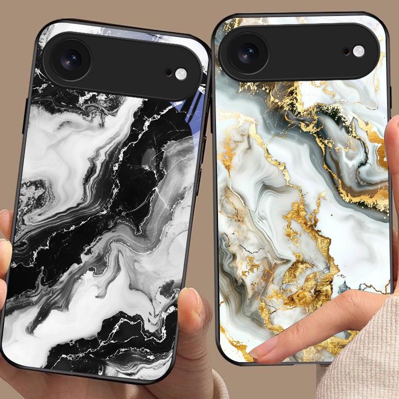 Абстрактный мраморный узор Для iPhone 11 Pro 12 13 mini 14 15 Pro Max 16 E 17 Air XS Max XR 8 7 Plus SE 5 6 Черный Стеклянный Чехол для Телефона