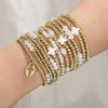 Stylish Turquoise Cross & Pearl Beaded Elastic Bracelet Set for Women - 5 Pieces