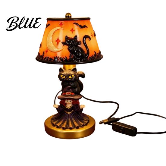 USB Plug-in Night Lamp Halloween Light Powered Stained Glass Lamp Retro Gothic Glowing Bookshelf Lighting with Warm Amber Purple Tabletop Decor for