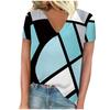 Женская летняя футболка для отдыха, элегантная, с V-образным вырезом, с коротким рукавом, с нерегулярным геометрическим узором, свободная, повседневная одежда, женская футболка