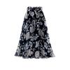 Womens Plain Knee Length Soft Stretch Flared Printed Skater Midi Skirt