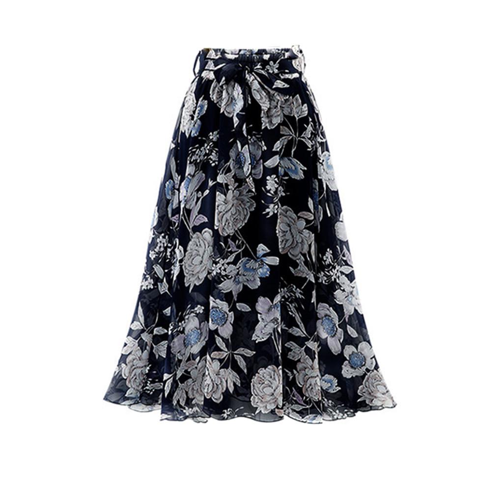 Womens Plain Knee Length Soft Stretch Flared Printed Skater Midi Skirt