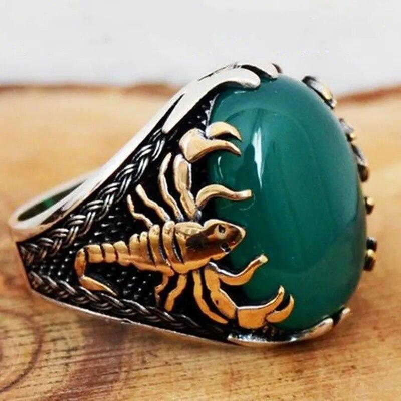 Handmade Turkish Jewelry Big Oval Natural Turquoise Stone Rings For Men Retro Green Red Blue Zircon Wedding Rings For Women