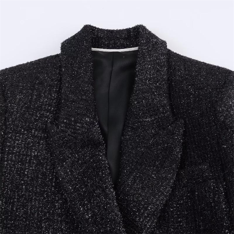 Женский двубортный пиджак с металлизированной нитью, европейский и американский стиль, Зима 2025