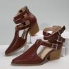 2024 Осень/зима новые высокие каблуки толстый каблук заостренный ретро ремень пряжка сапоги Luo крутые женские кожаные сапоги одинарный ботинок большой размер