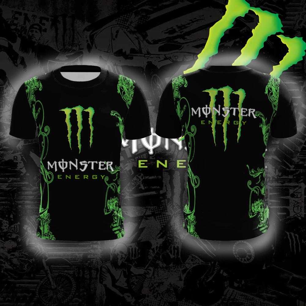 Monster Energy Тэнгман Узор Крутая Модная Удобная Дышащая Быстросохнущая Уличная Жизненная Сила Мужская Спортивная Футболка с Круглым Вырезом