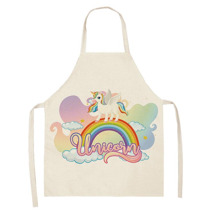 Цельный кухонный фартук с мультяшным единорогом и музыкальным принтом, хлопковый льняной фартук без рукавов, мужские и женские бытовые чистящие средства