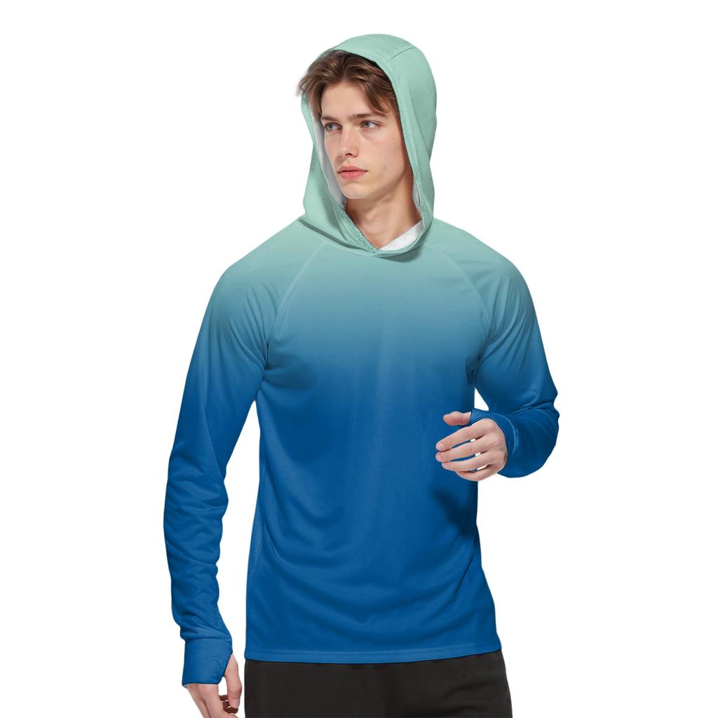 Мужская модная рубашка с длинным рукавом с принтом и капюшоном SPF/UV