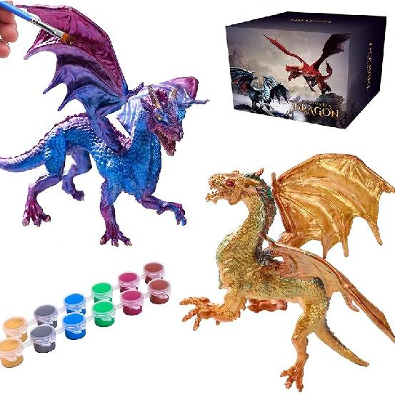 SOLDAY Painting Dragon Toys Kits for Kids Arts and Crafts Ages 3 6 5 7 9 12 Boys Girls to Make Your Own Paintable Figurines Dragon Birthday Party