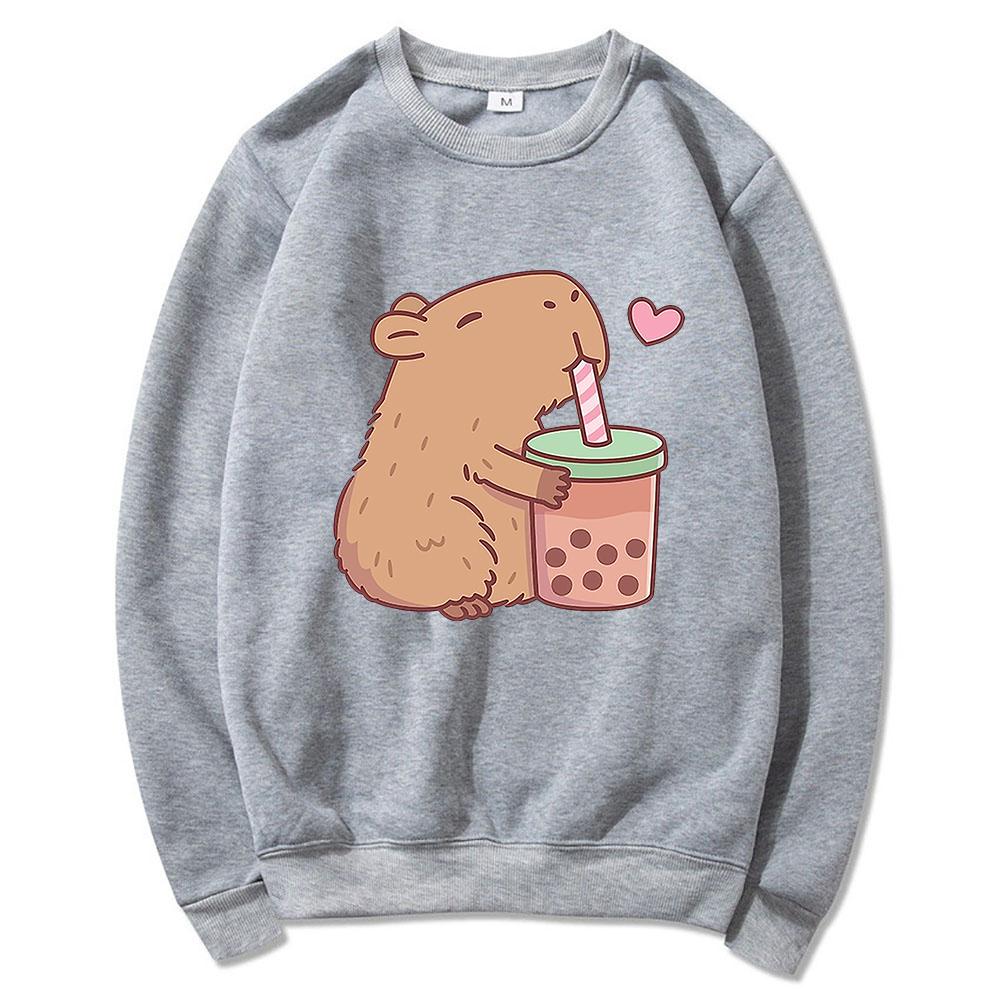 Толстовка с капюшоном Kawaii Bubble Tea Capybara унисекс/унисекс эстетическая графика смешные толстовки унисекс осень-зима Harajuku пуловеры толстовки