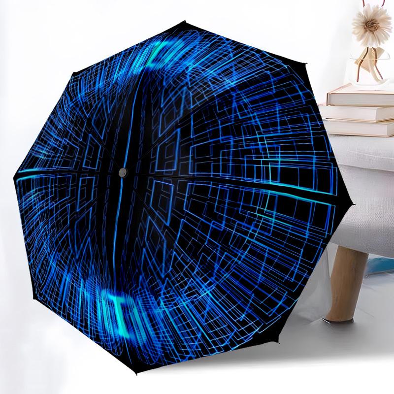 1pc Neon Grid Pattern Automatic Umbrella - 8-Rib Durable Frame, Portable Fashion Accessory & Holiday Gift yy251117156