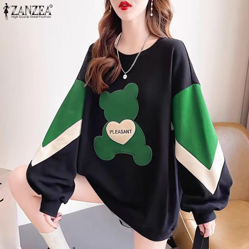 ZANZEA Женские осенние толстовки с круглым вырезом и длинным рукавом с принтом медведя