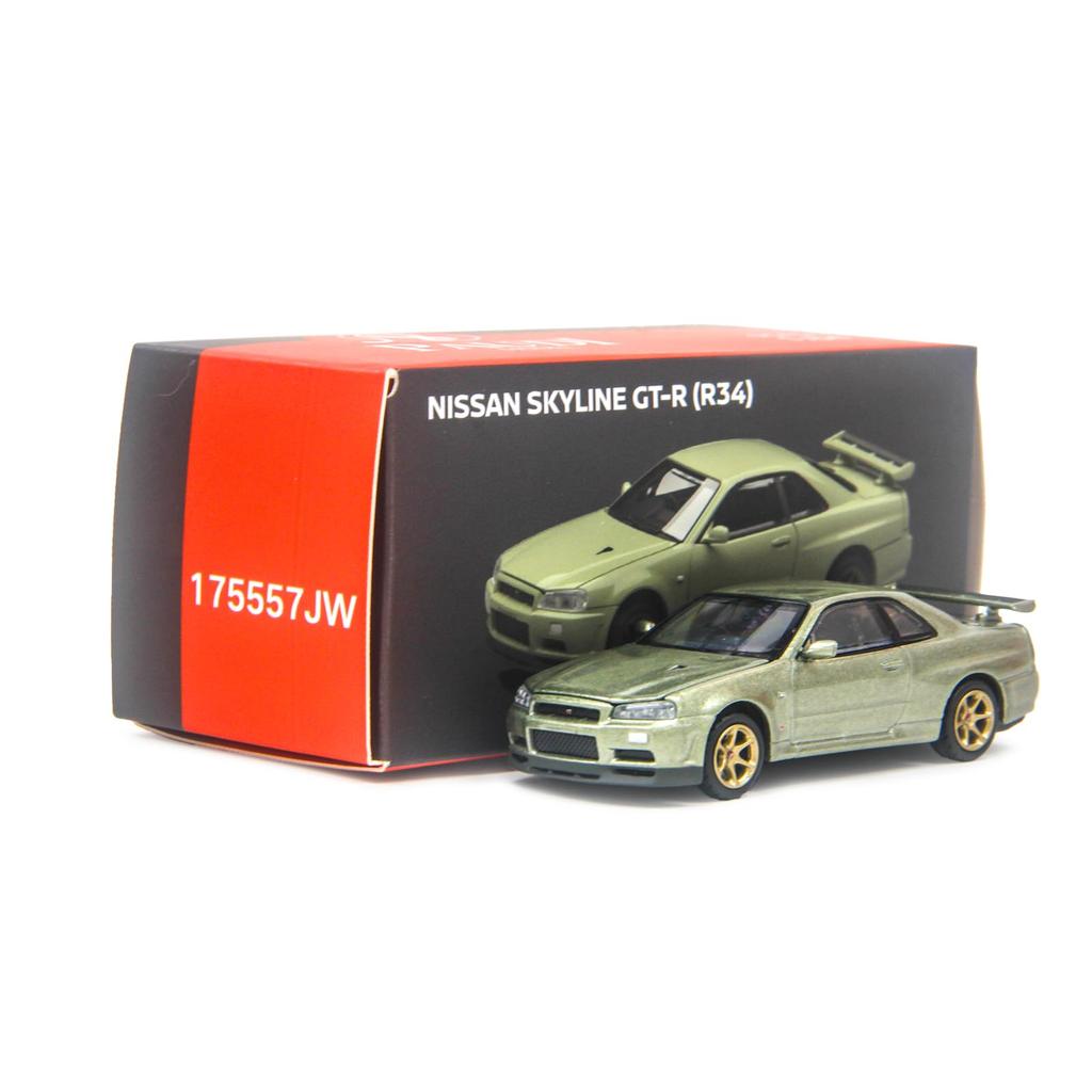 PAUDI MODEL Scale Diecast Model Car R34 Skyline 2000 Nissan V Spec II 1/64 GT-R (Green)