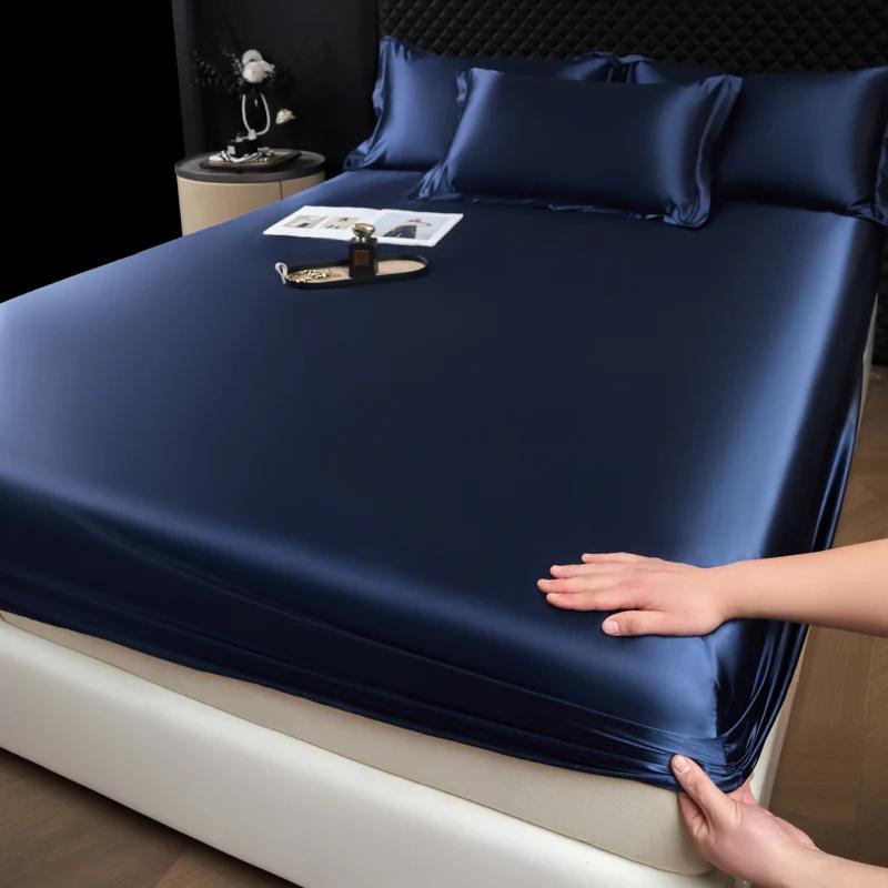 1 шт. Сатин Эластичная Натяжная Простыня Однотонный Чехол на Матрас для Односпальной Двуспальной Двуспальной Кровати King Queen Full Twin Простыня Сатин Постельное Белье