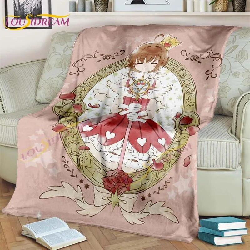 Одеяло с аниме-картой Captor Sakura, мультяшное одеяло Sakura-Star Crest, фланелевое одеяло, розовое одеяло для дивана-кровати, декор комнаты для девочек