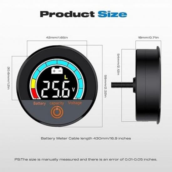 Battery Monitor 12V 24V 36V 48V 60V 72V 84V with Backlight Battery Voltmeter-A