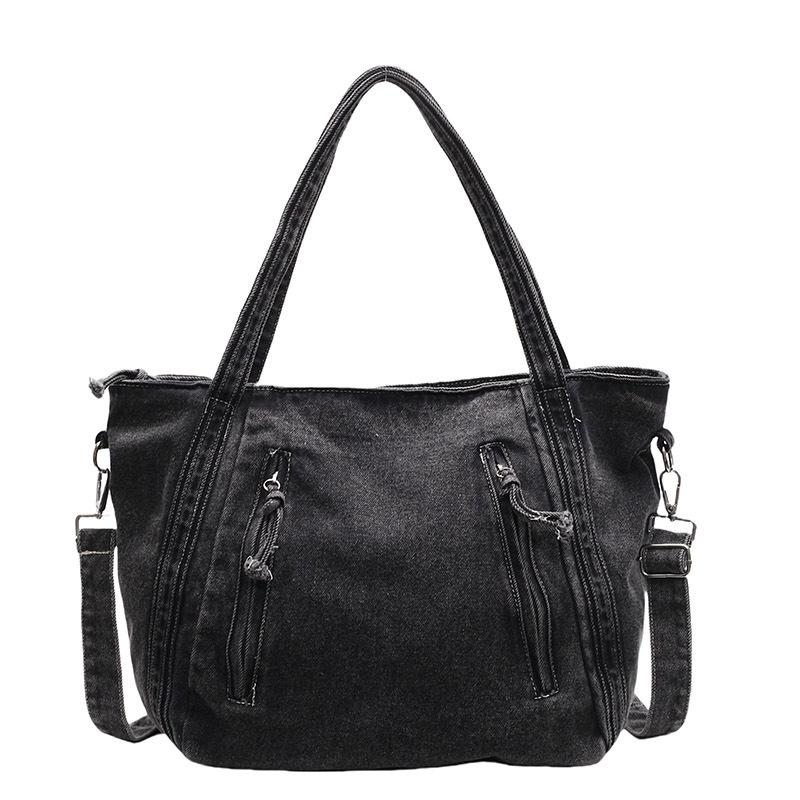 2025 New Japanese Leisure Students Class Large-capacity Shoulder Bag Fashionable Versatile Solid Color Denim Messenger Bag
