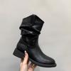 Короткие ботинки Мартин с рукавом Женские ботинки Модные Универсальные Ботинки-брюки с круглым носком Женские Осенне-зимние 2025 Новые Универсальные Толстый каблук