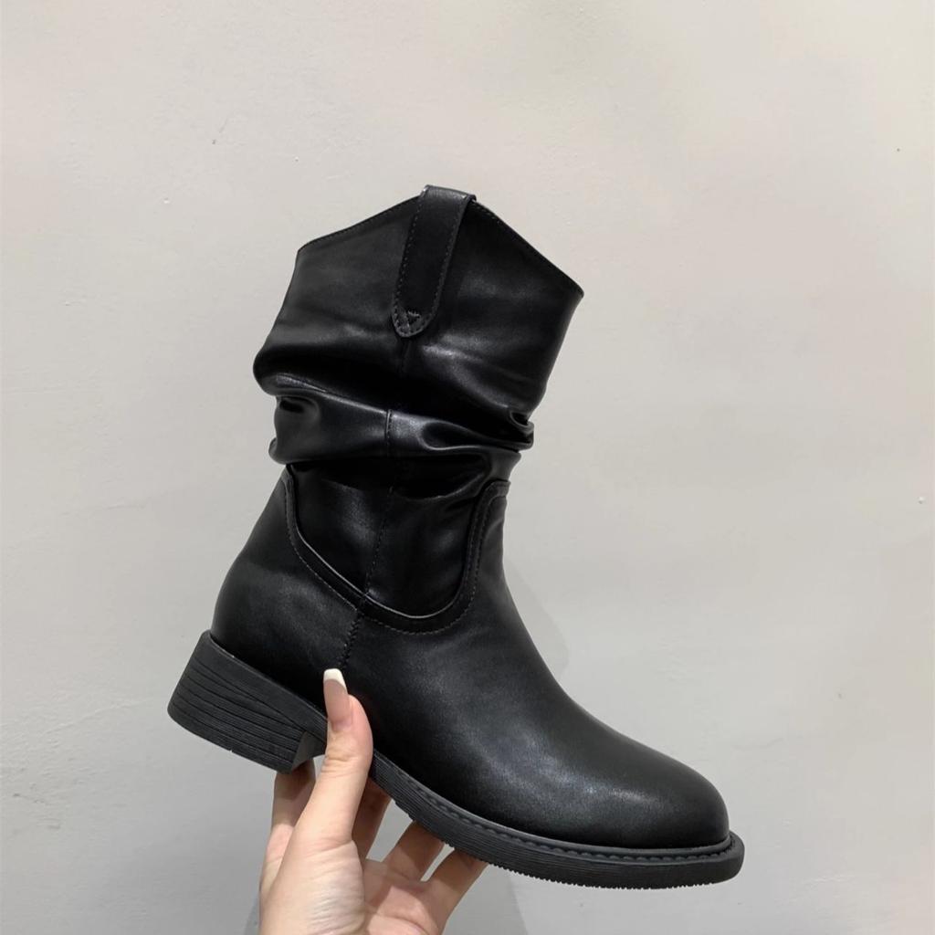 Короткие ботинки Мартин с рукавом Женские ботинки Модные Универсальные Ботинки-брюки с круглым носком Женские Осенне-зимние 2025 Новые Универсальные Толстый каблук