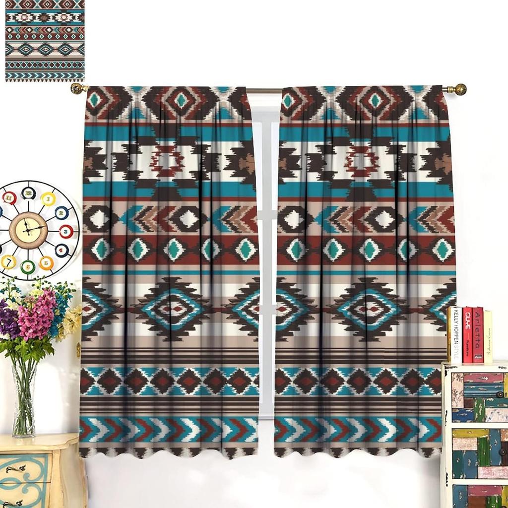 Southwestern Pattern Curtains,Native American Boho Vintage Style Room Darkening Door Window Rod Pocket Curtain for Living Room