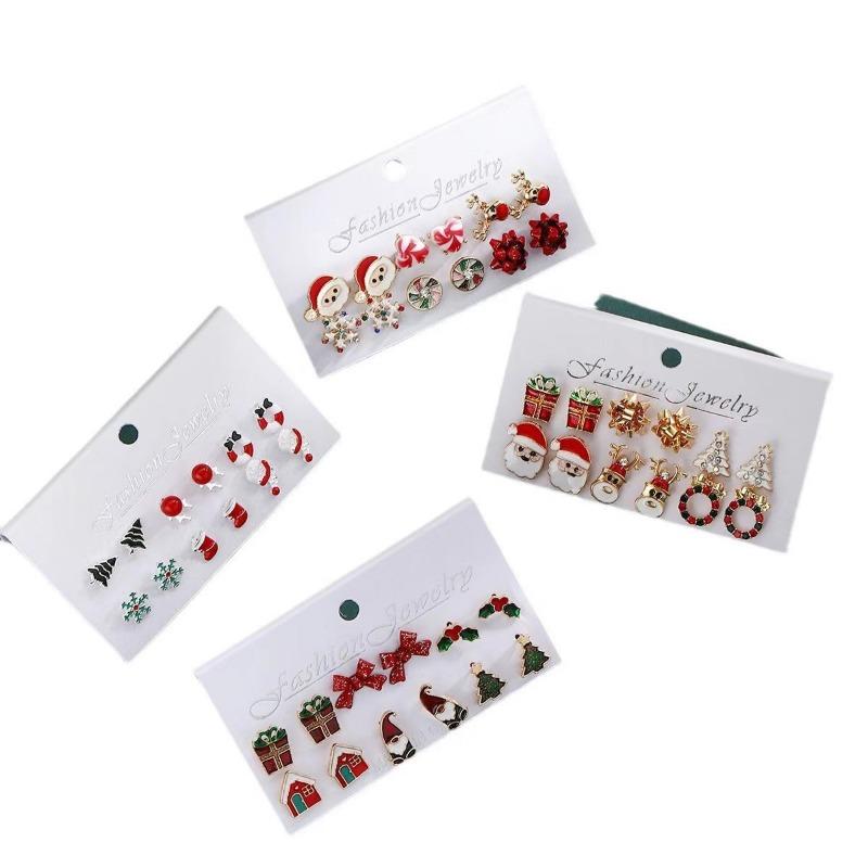 New Christmas Ornaments Fashion Christmas Tree Elk Snowflake Old Man Windmill Gift Cartoon Christmas Earrings