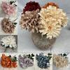 7 Heads Dahlia Bunch Flowers Brushed Cloth Violet Bridal Bouquet  Wedding Party