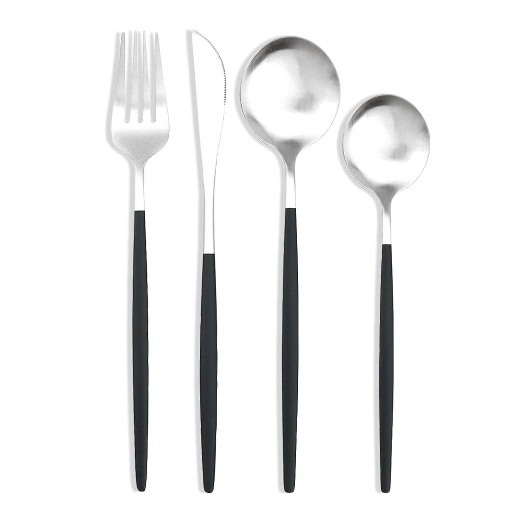 4 шт., черный набор столовых приборов, набор столовых приборов из нержавеющей стали 18/10, нож, вилка, десертная ложка, обеденная посуда, кухонное серебро, набор столовых приборов