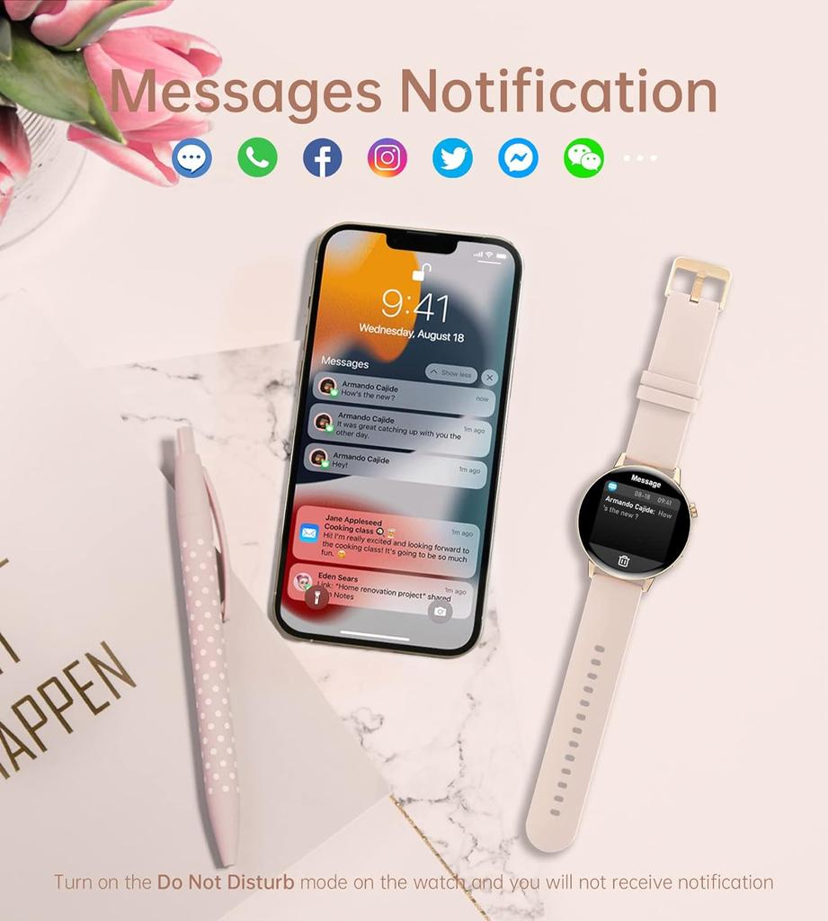 SACOSDING часы женские умные часы 1,32 дюйма полноэкранный сенсорный DIY лицо сердечного ритма фитнес-трекер спортивные часы для Android IOS новые часы женский подарок