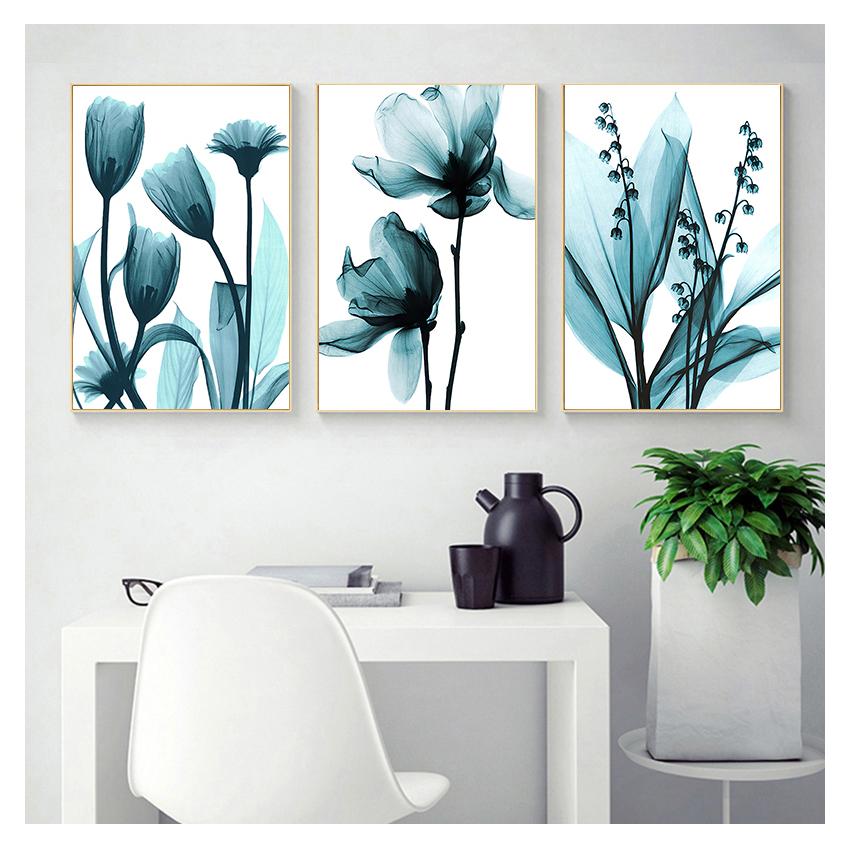 Плакат Синий Цветочный Настенный Художественный Принт для Винтажной Гостиной Декоративные Настенные Панно Скандинавский Холст Картины Цветы