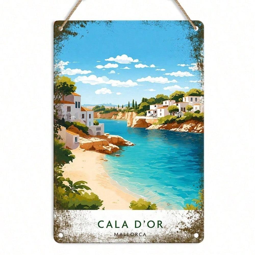 Металлическая табличка Cala D'or в средиземноморском стиле, Ретро-пластина с изображением побережья, Прочное настенное искусство для декора террасы загородного дома