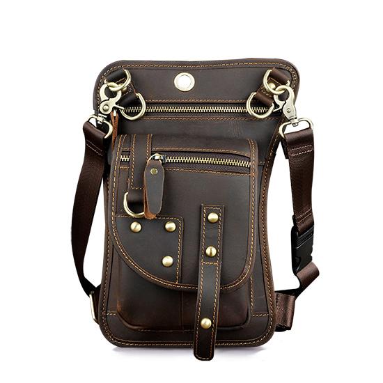Mens Genuine Leather Multifunction Shoulder Crossbody Messenger Bag Hook Waist Pack Drop Thigh Leg Bag