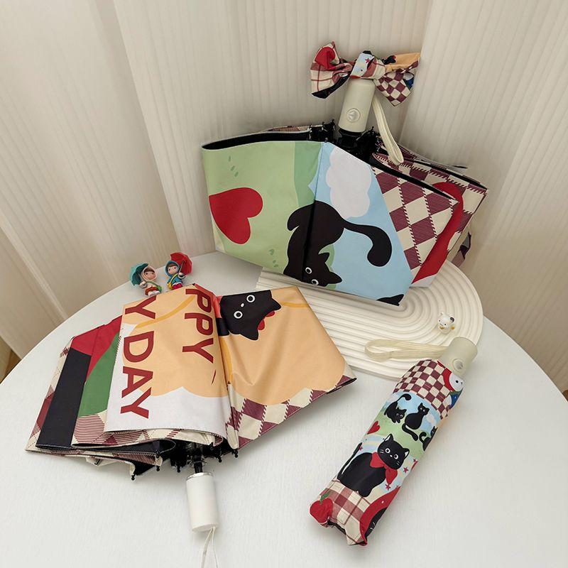 Black Cat Cute Umbrella Black Coating Waterproof Fully Automatic Umbrella Folding Sunny And Rainy Umbrella Student UV Protection