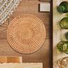 Round Rattan Placemats Coaster Handwoven Heat Insulation Pads for Outdoor Camping