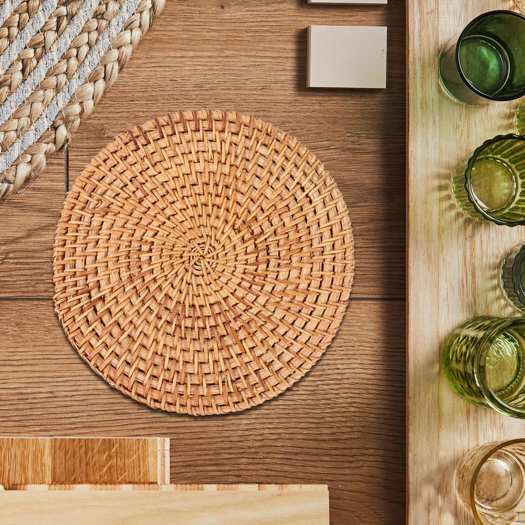 Round Rattan Placemats Coaster Handwoven Heat Insulation Pads for Outdoor Camping