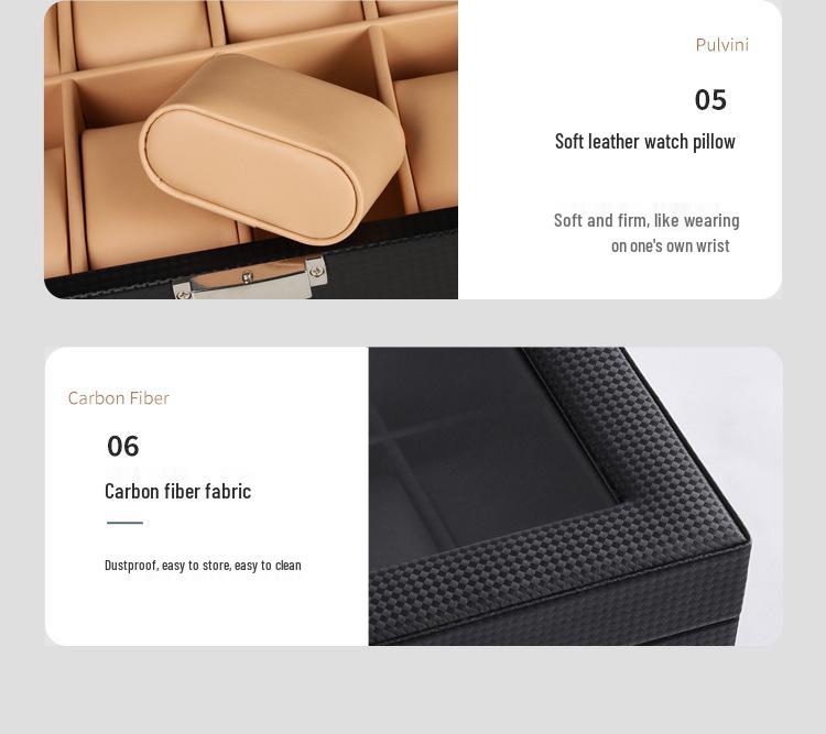 Двухслойная коробка для демонстрации часов и ювелирных изделий из углеродного волокна и ПУ