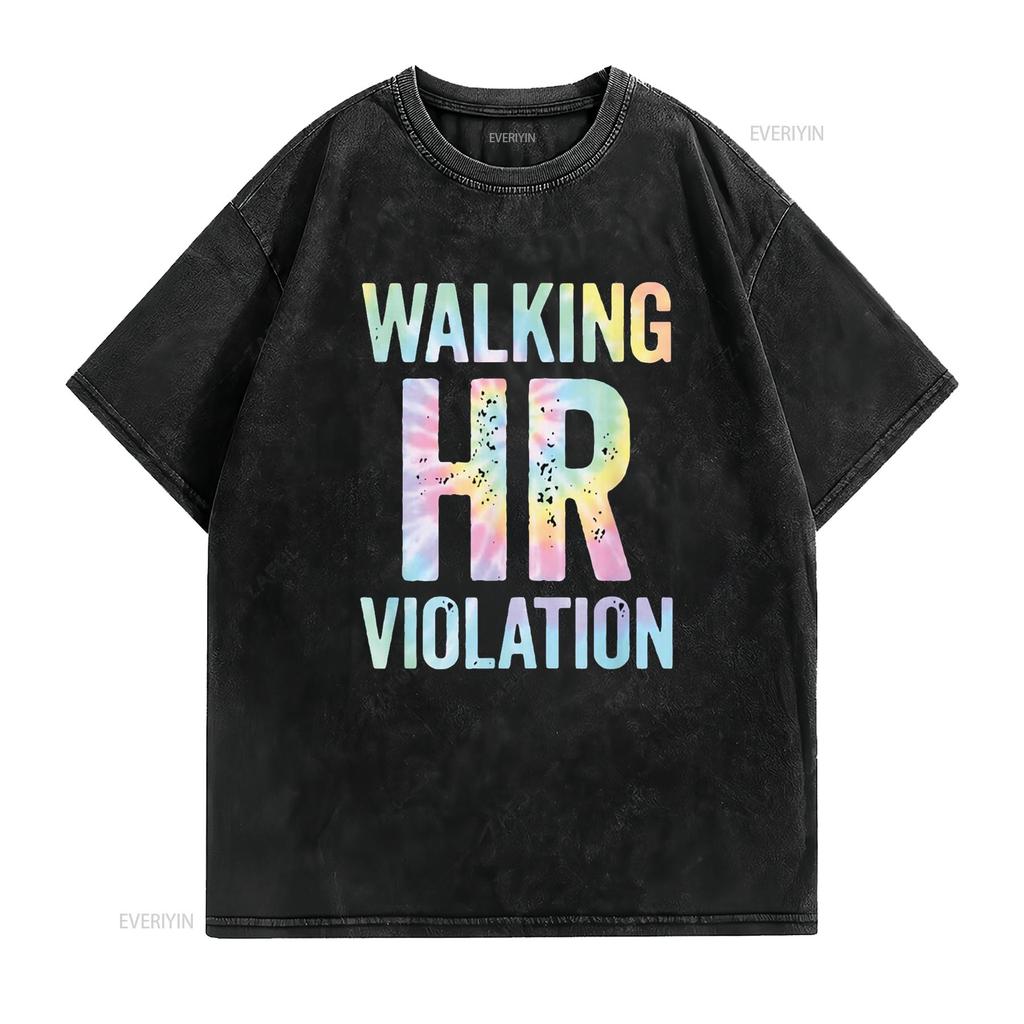 Vintage Walking HR Violation Human Resources Nigh Tie Dye T Shirt vintage Washed Top For Everyday Wear Casual graphic Versatile