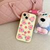 For iPhone 15 Silicone Case Cute 3D Smile Pink Floral Design Shockproof Phone Back Cover