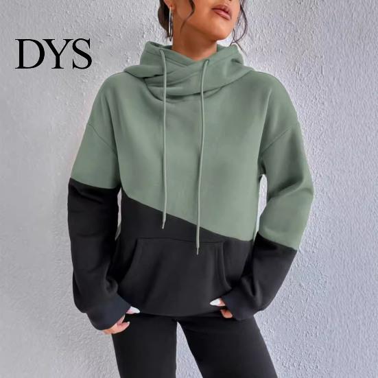 Толстовка с капюшоном Женская Осень Зима Худи Colorblock На шнурке Длинные рукава Эластичные манжеты Осень И низ с большим карманом Толстый Спортивный Фитнес Топ Уютный