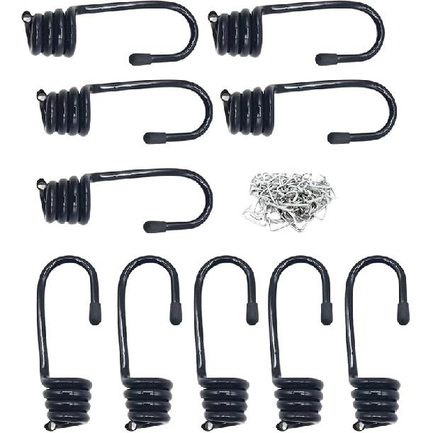 10 шт. крючки-банджи, спиральные крючки-банджи, крючок для шнура, проволочные крючки, концы с 10 шт. зажимов-хог-рингов для лодок, кемпинга, брезентов, эластичной веревки, крепежной ленты (1/4