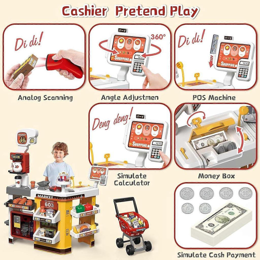Supermarket Pretend Toy Red Games Simulation Supermarket Toys and Accessories