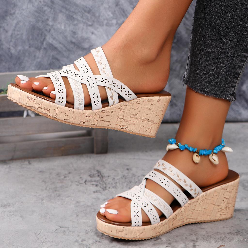 Fashion Design Wedges Slippers for Women Summer Chunky Platform Mules Sandals Woman High Heels Beach Shoes Slides Plus Size 42