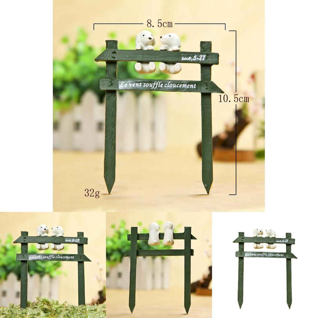 Creative Fence White Dog Scene Mini Model Ornament For Plant Display And Gift Collection