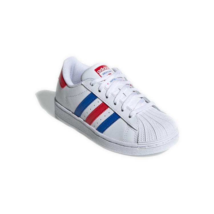 adidas Оригинальные SUPERSTAR Удобные Нескользящие Низкие Детские Скейтбордические Кроссовки Белый Синий Красный FV3689
