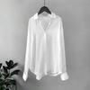Женская рубашка с лацканами, длинный рукав, однобортная рубашка, однотонная, гладкая, атласная, свободного кроя, повседневная рубашка