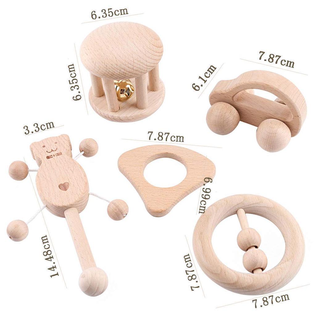 Baby Firstlook Деревянная тачка-погремушка Набор из 5 погремушек Детские игрушки с милыми звуками Деревянные игрушки Подарок для младенцев Подарок для новорожденного