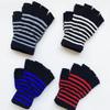 1Pair Unisex Black Stripes Half Finger Fingerless Gloves for Women Wool Knit Wrist Cotton Gloves Winter Warm Men Workout Gloves