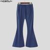 INCERUN Men Zipper Waist Solid Color Casual Long Flare Pants Trousers