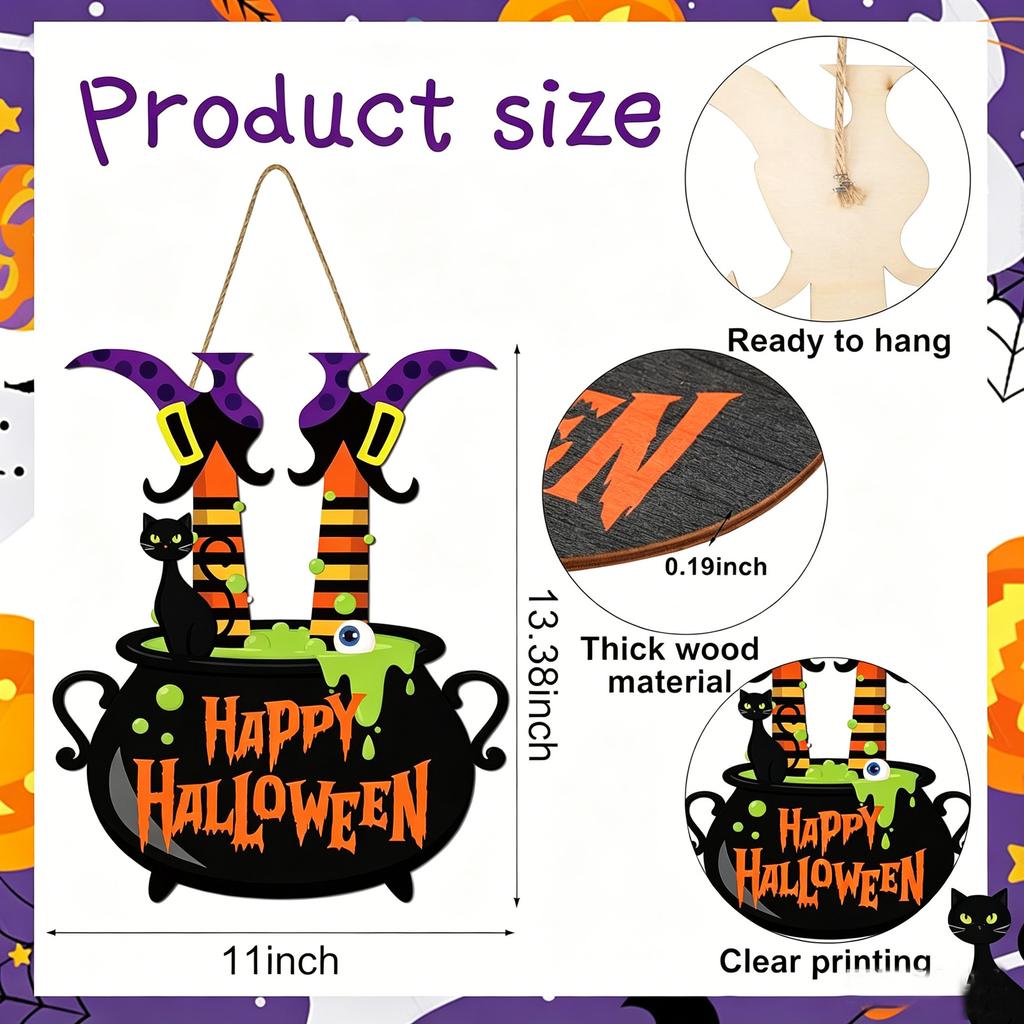 Wooden Halloween Pumpkin Hanging Sign Door Wall Decor Party Home Garden Decoration